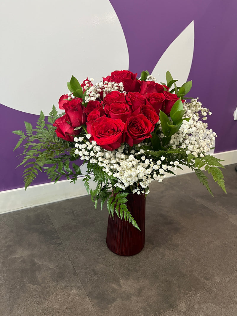 Two Dozen Red Roses in Vase